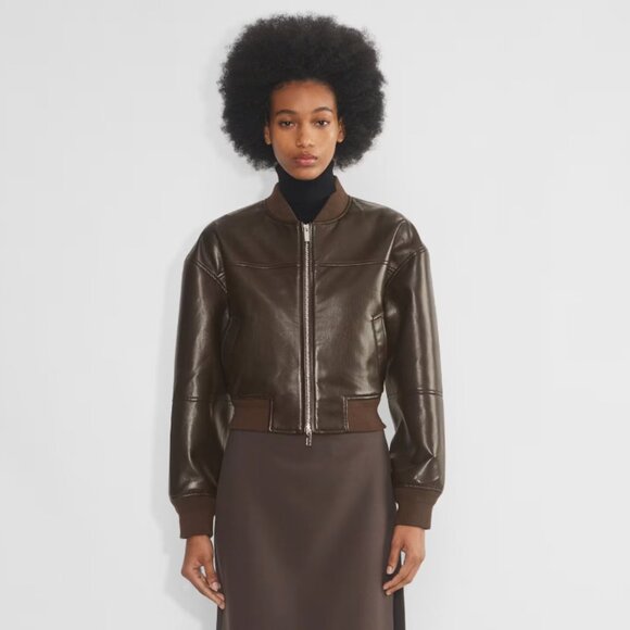 New Aritzia Babaton Synergy Bomber Vegan Leather Jacket in Rich Mocha Brown - Picture 1 of 12